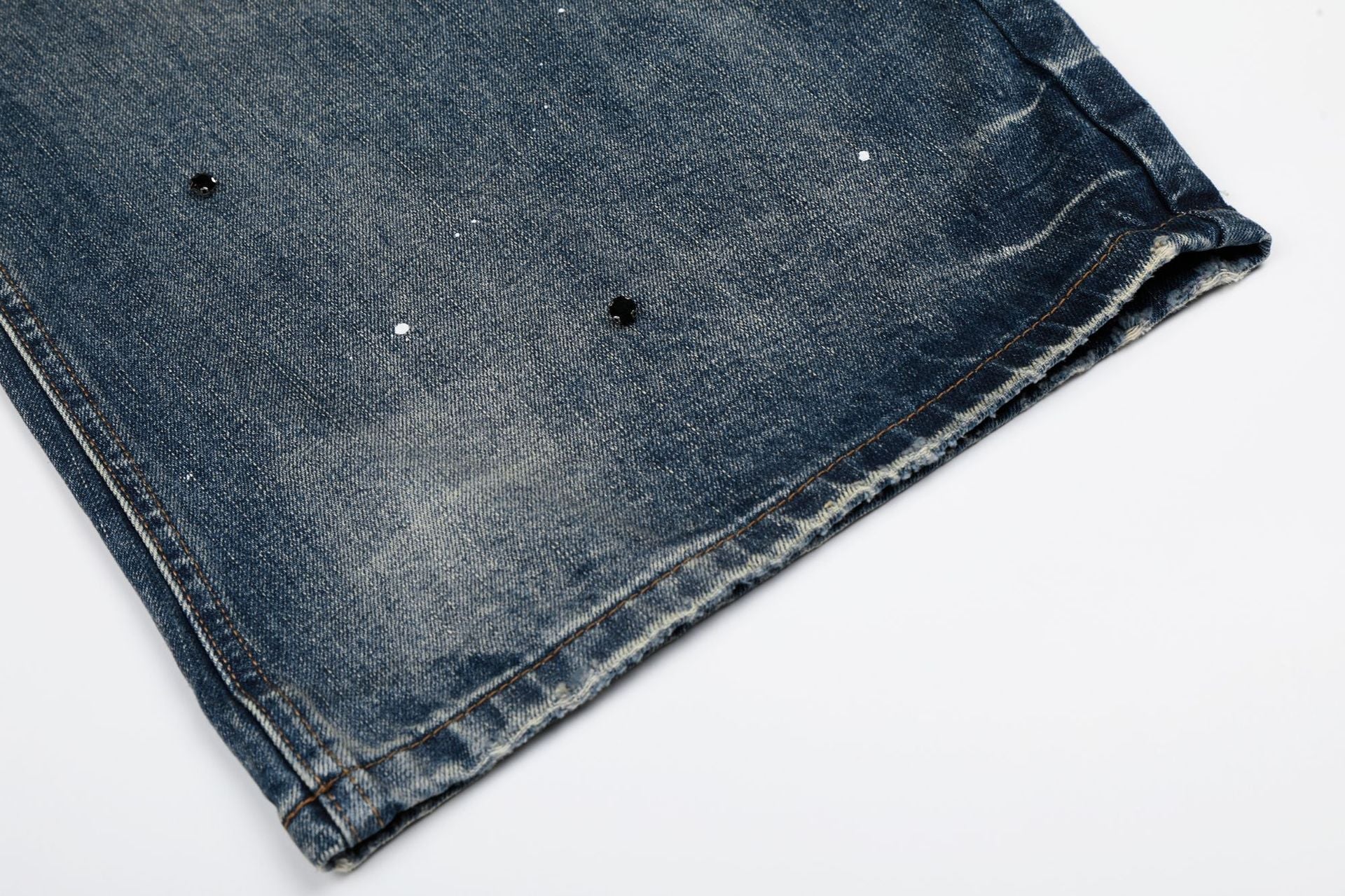 Washed Paint Rhinestone Wide Leg Curved Denim Jeans