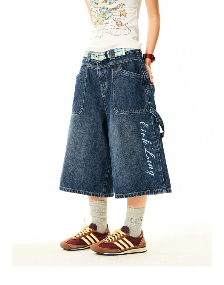 Wide-Leg Denim Shorts