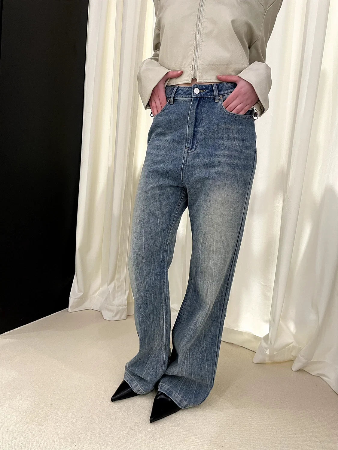 Washed Micro Flare Denim Jeans