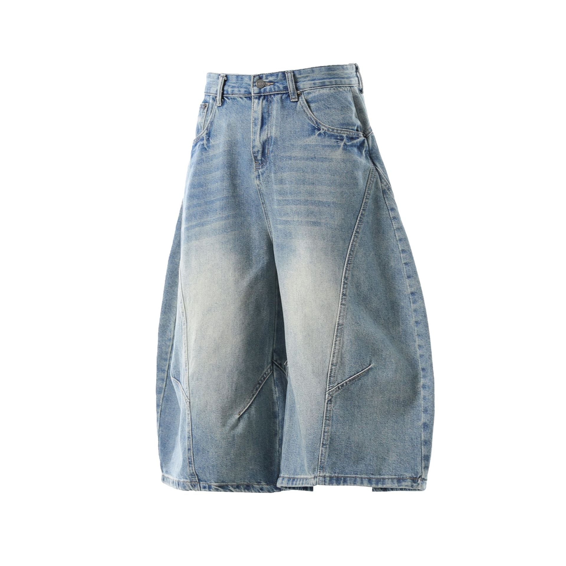 Washed Whisker Curved Cropped Denim Jeans