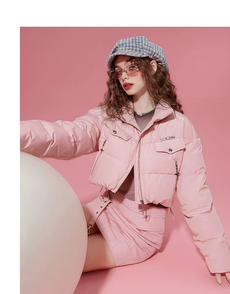 Ensemble veste courte légère en duvet de canard blanc et jupe