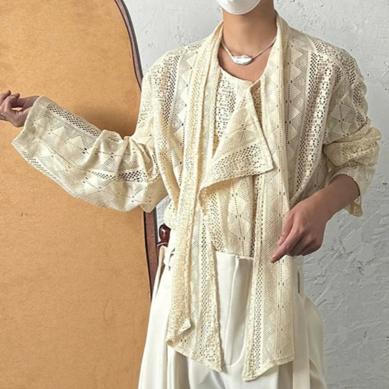 Jacquard Lace Patchwork Ribbon Long Sleeve Shirt