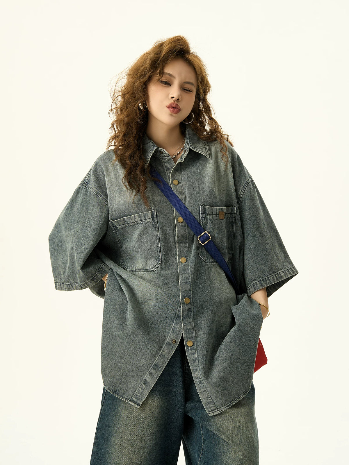 Washed Denim Short Sleeve Shirt
