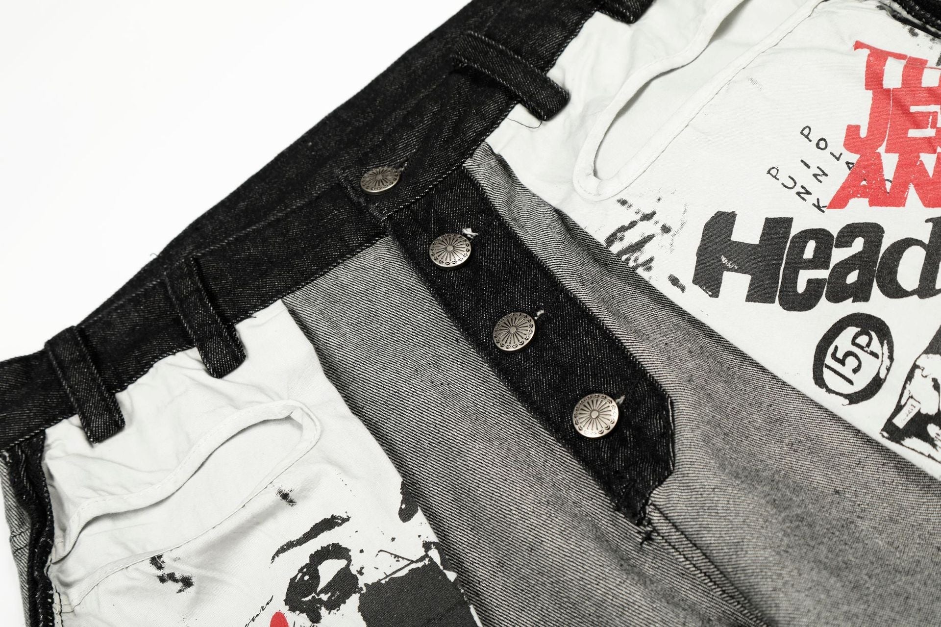 Print Deconstruction Wide Leg Denim Jeans