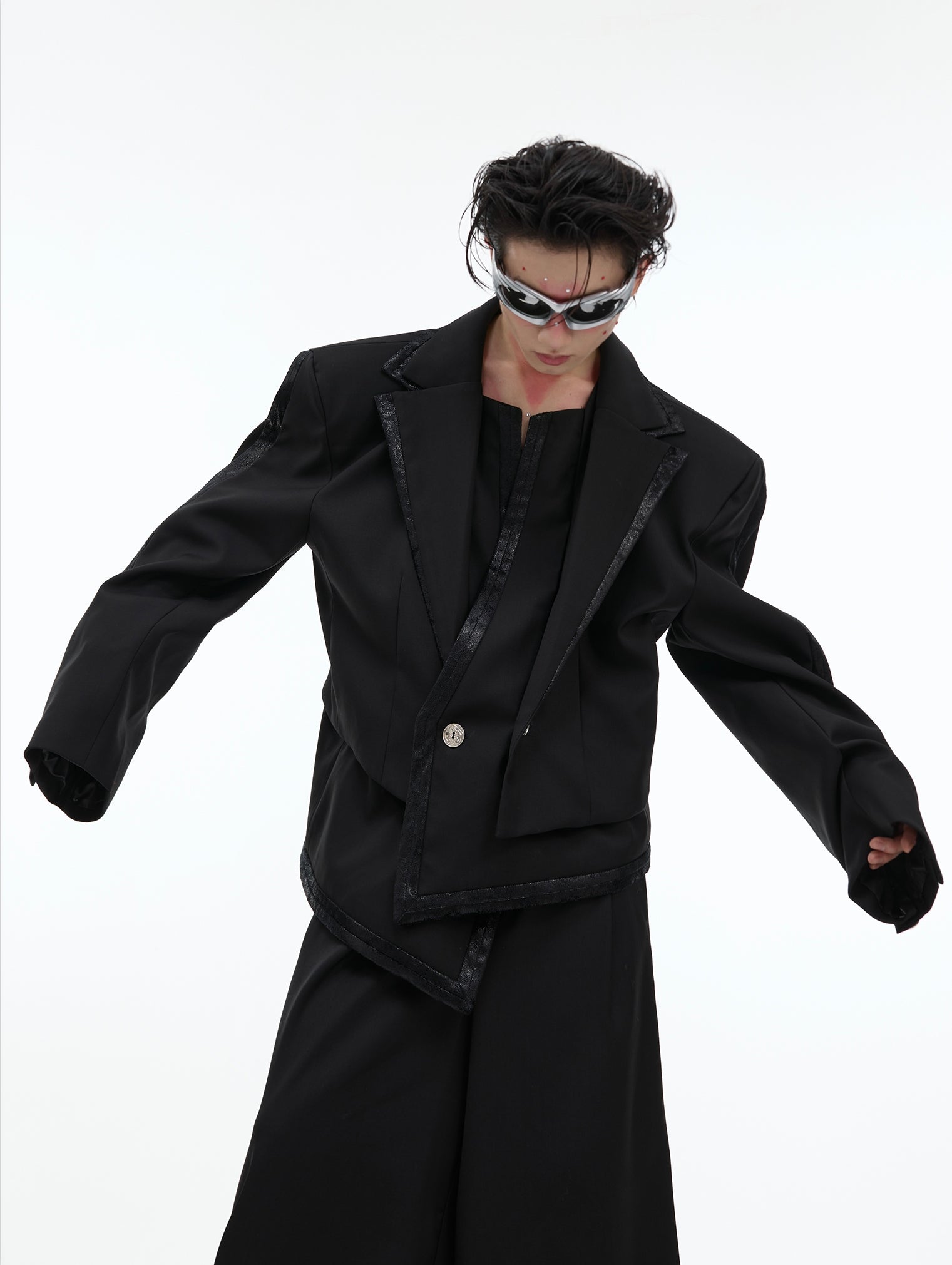 Irregular Layered Tailored Jacket  & Wide-Leg Straight Trousers Setup