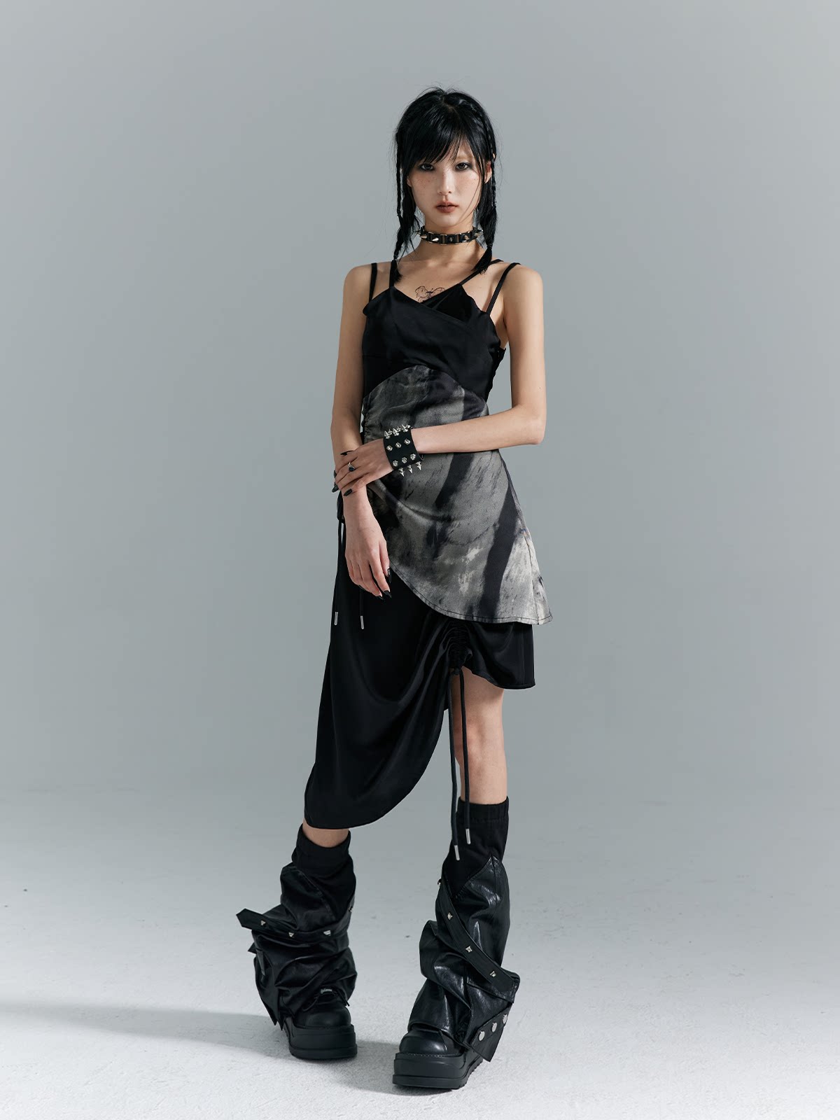 Drawstring Asymmetrical Hem Camisole Midi Dress