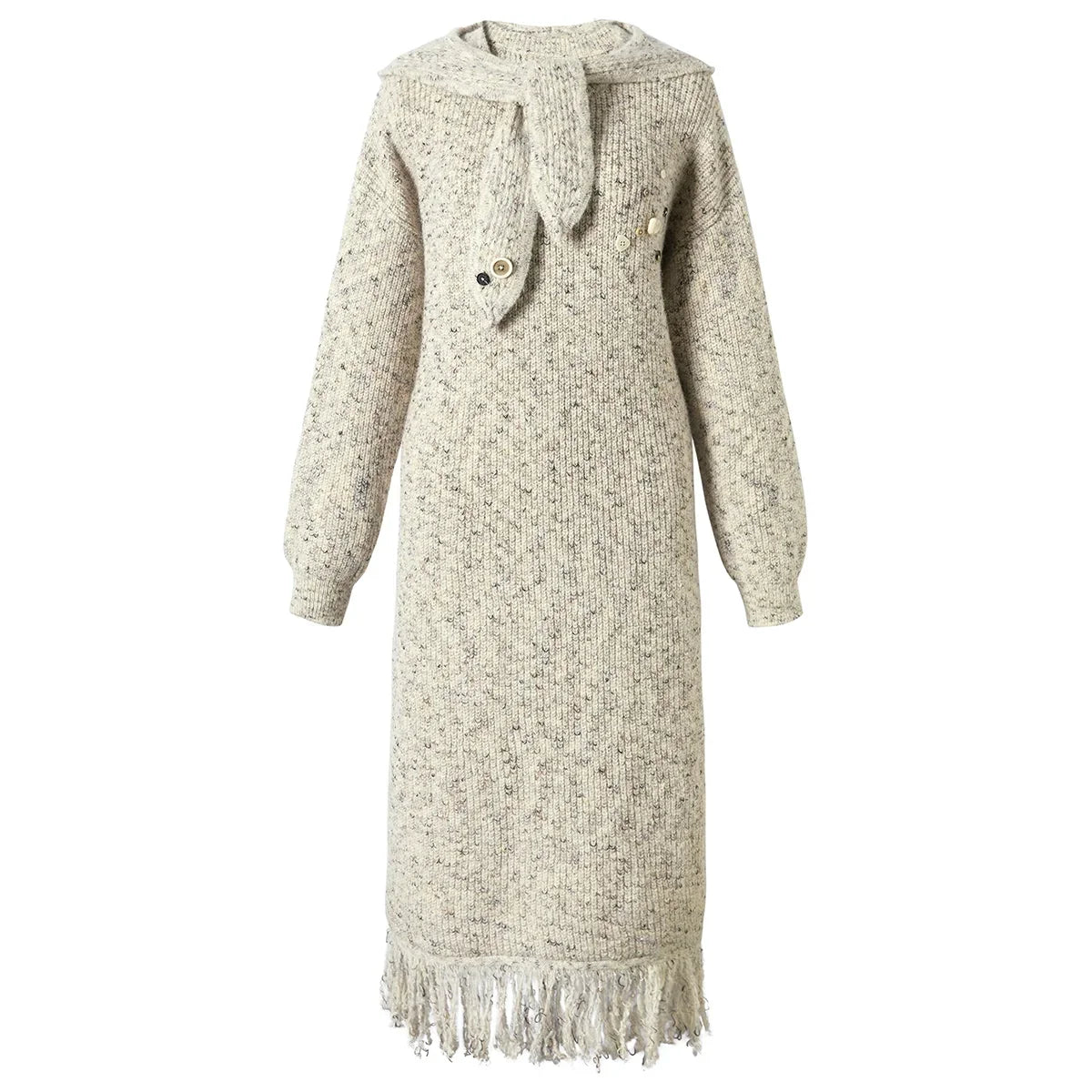 Robe longue ample à manches longues en maille avec capuche