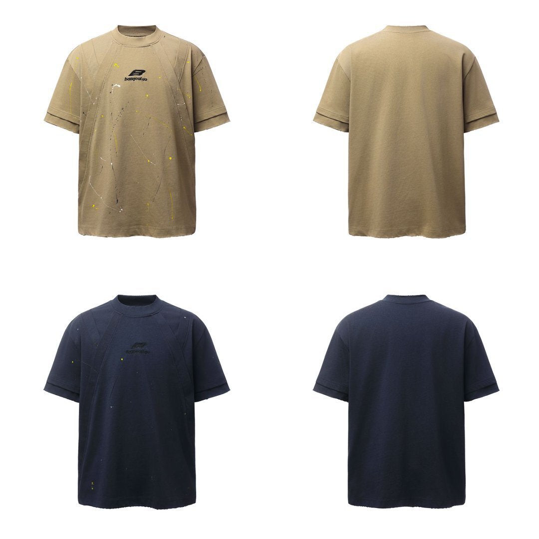 Washed Damage Paint Splatter Short Sleeve T-Shirt