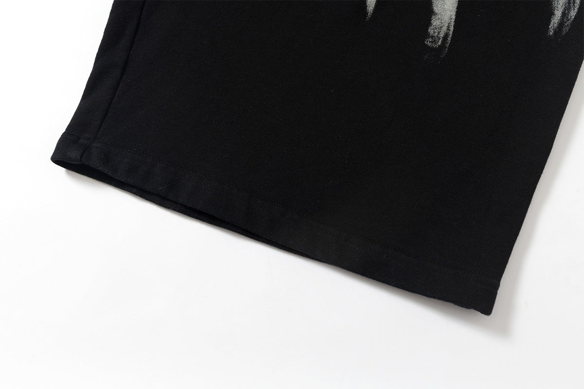 Drawstring Wash Tie-Dye Damage Half Sweatpants