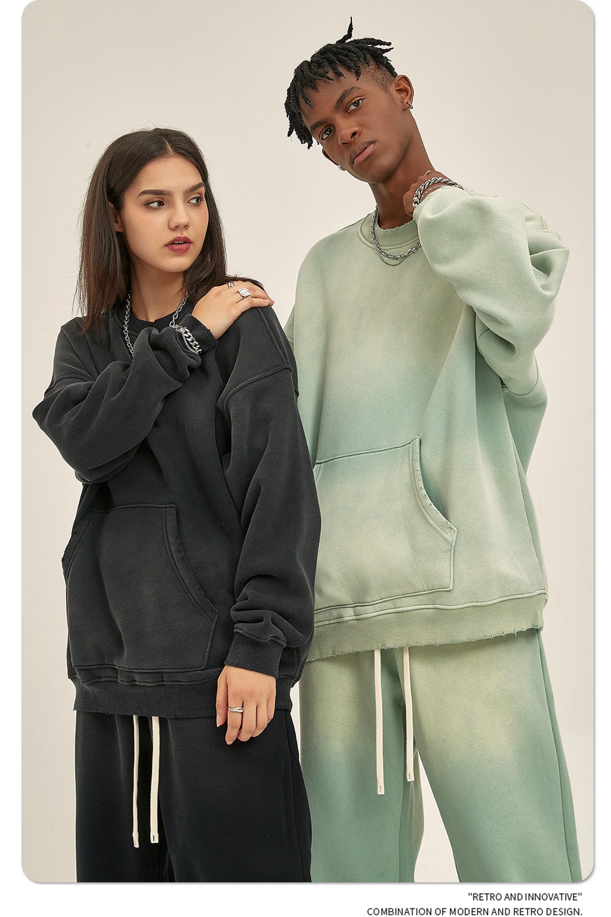 Fleece Lining Spray-dye Damage Oversize Sweatshirt