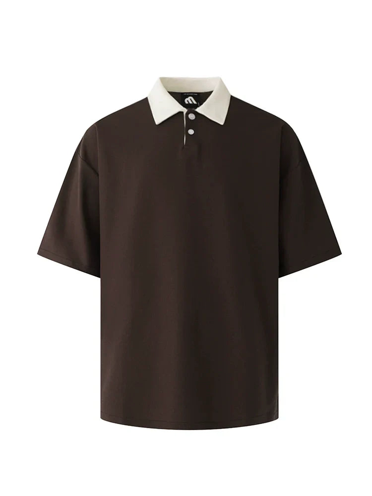 Color Block Oversize Short Sleeve Polo Shirt