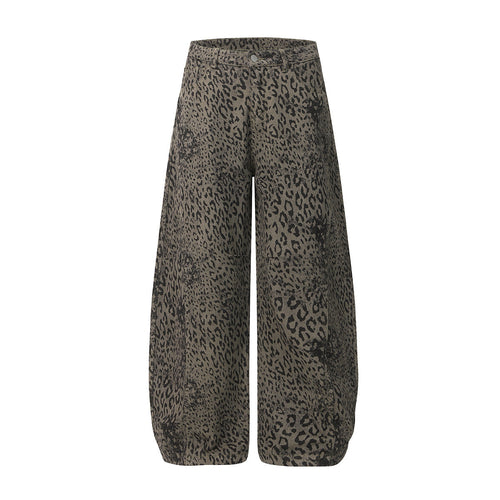 Leopard-Print Jeans mit weitem, geschwungenem Bein - Grau / S