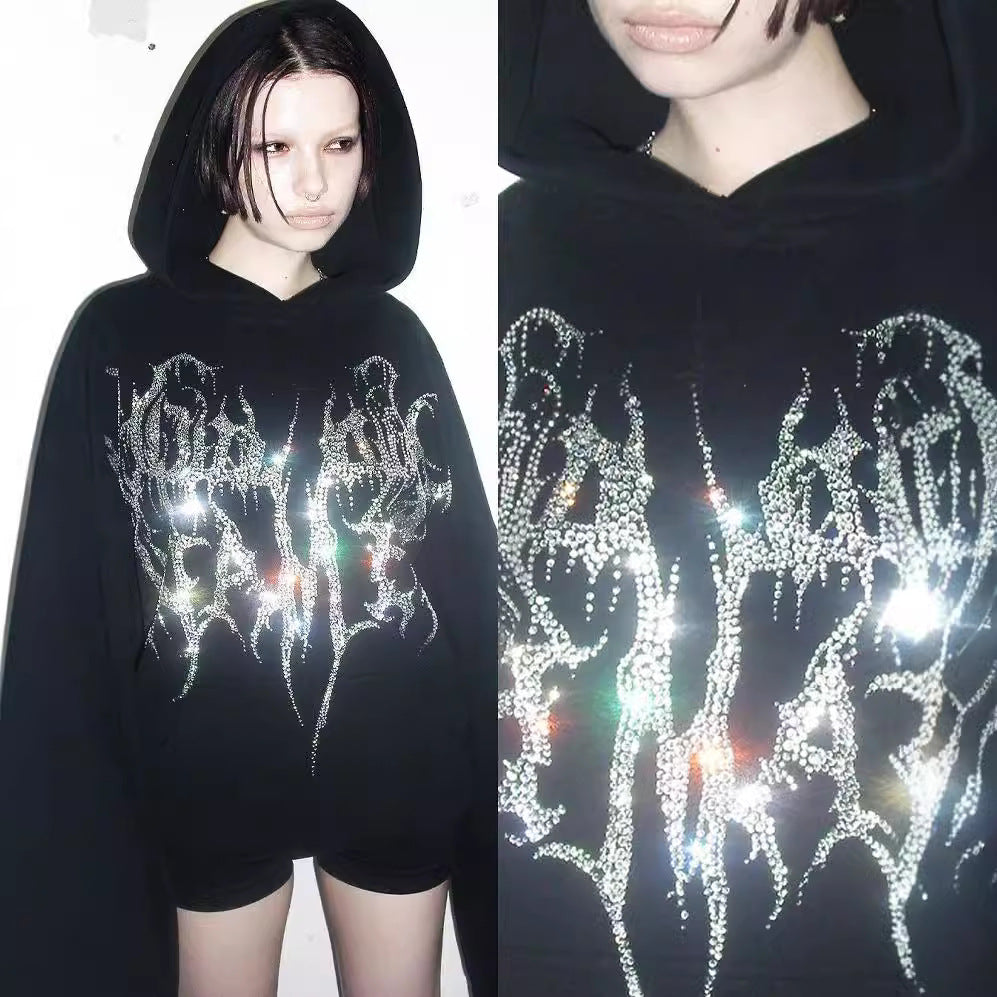 Dark Hot Diamond Embroidered Hoodie