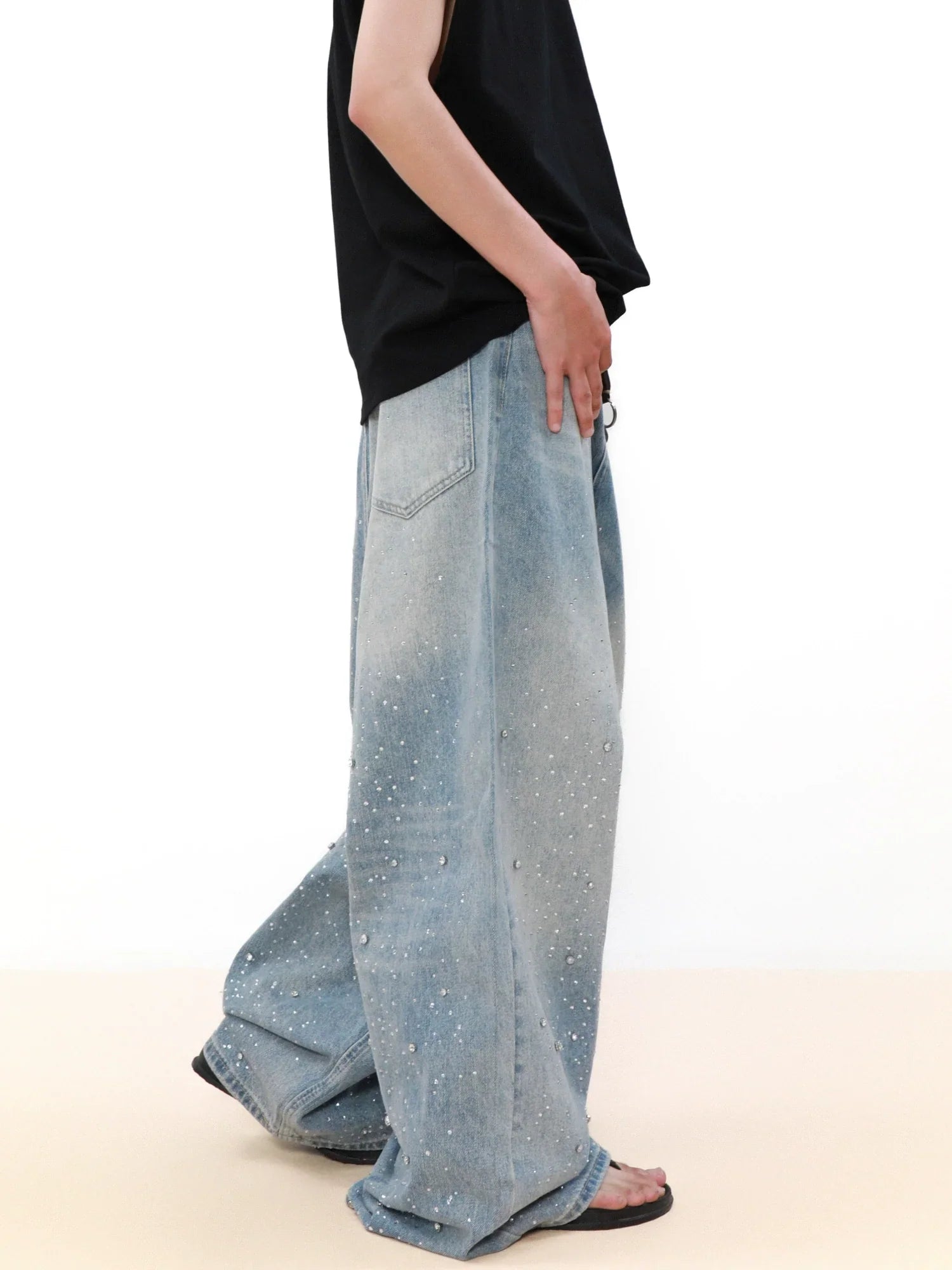 Jean large en denim avec strass