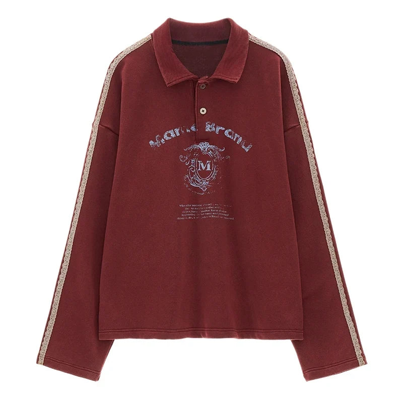 Washed Lace Polo Sweatshirt