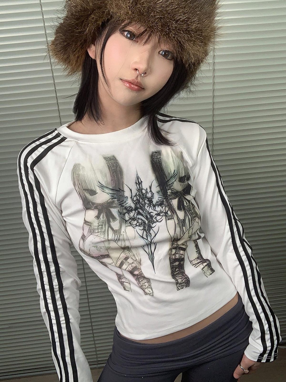 Rune Twin Girls Print Cotton Slim Long Sleeve T-Shirt