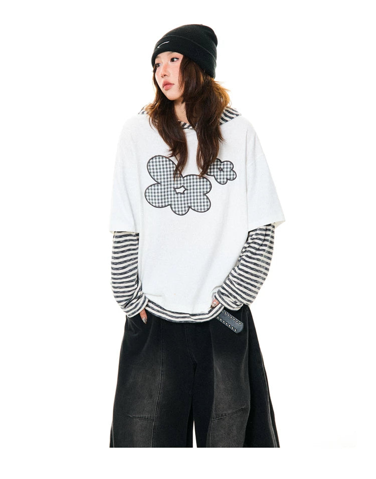 Flower Graphic Layered-Look Hoodie