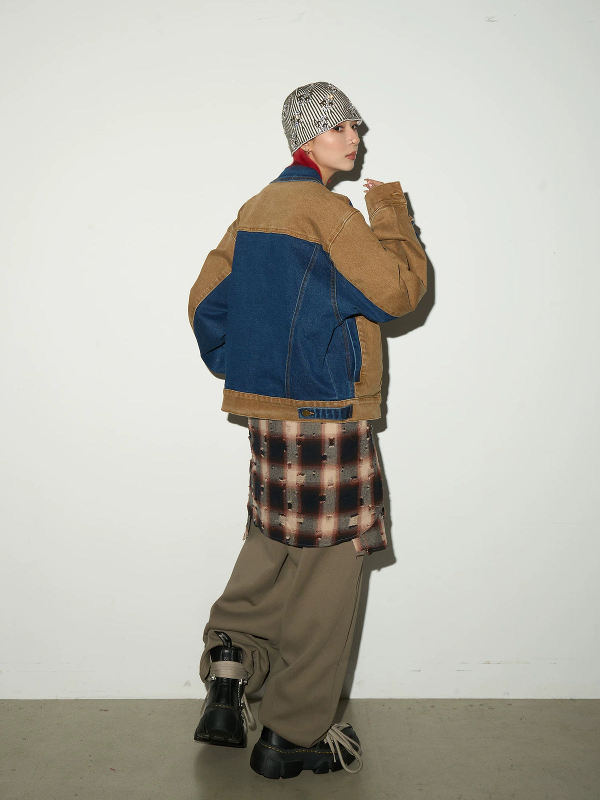 Ripped Plaid Oversize Long Sleeve Shirt