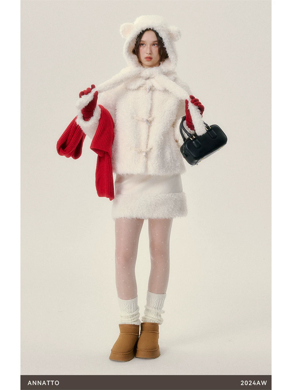 Fake Fur Hoodie & Short Skirt Setup