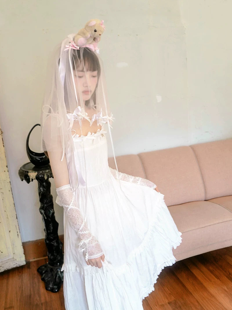 Bow Check Lace Camisole Dress