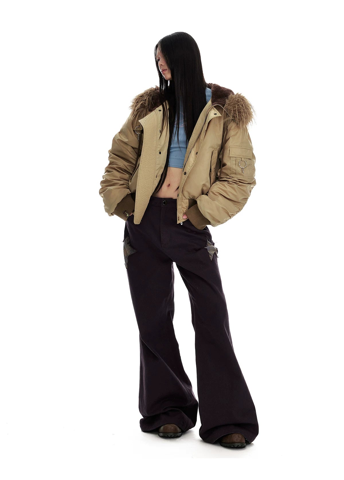 Hooded Fur-Collar White Duck Down Jacket