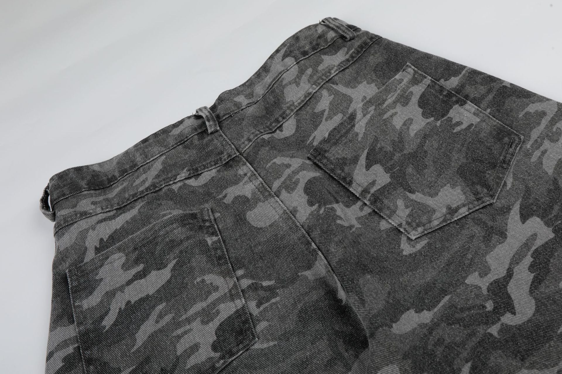 Camo Rivet Curved Wide Leg Denim Jeans