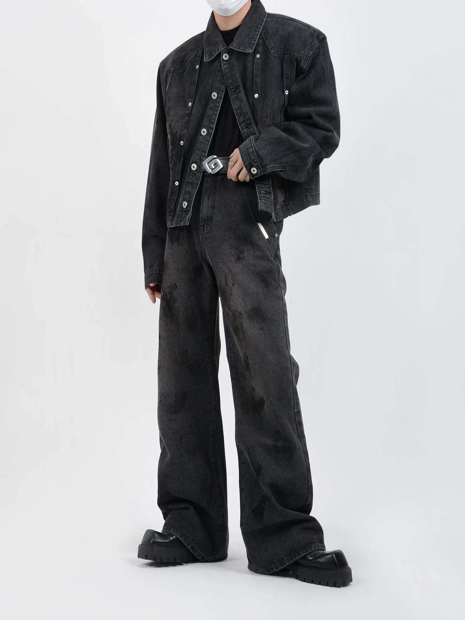 Wash Denim Jacket & Wide Leg Straight Denim Jeans Setup