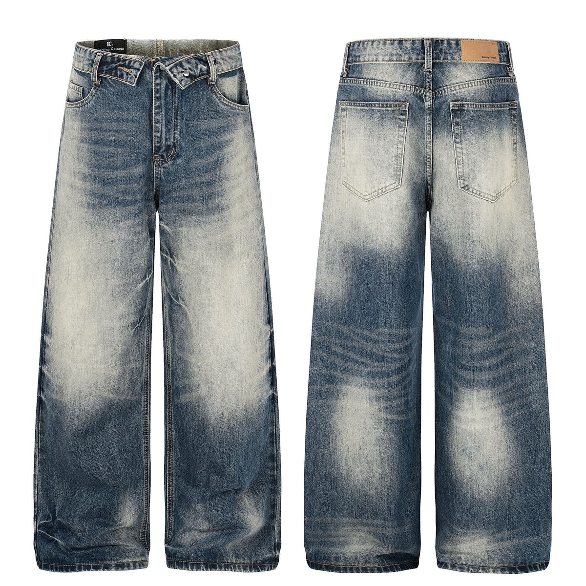 Washed Whiskers Lightning Wide Leg Denim Jeans
