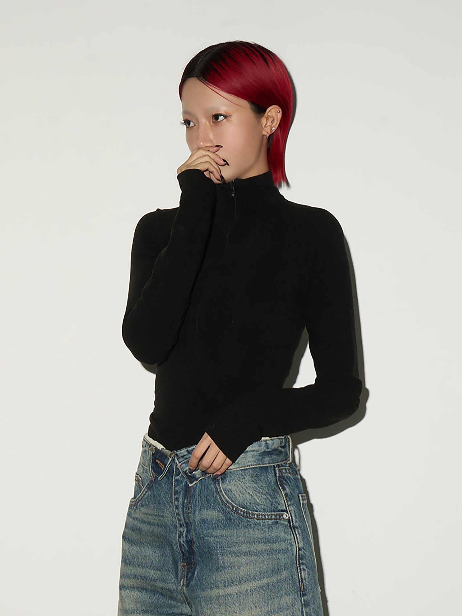 Half Zip Fitted Long Sleeve T-Shirt