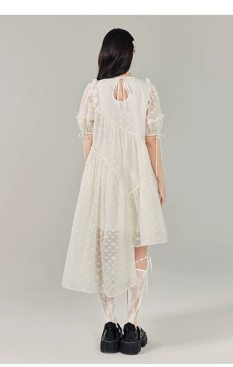 Jacquard Design Short Sleeve Dress With Irregular Hem Length