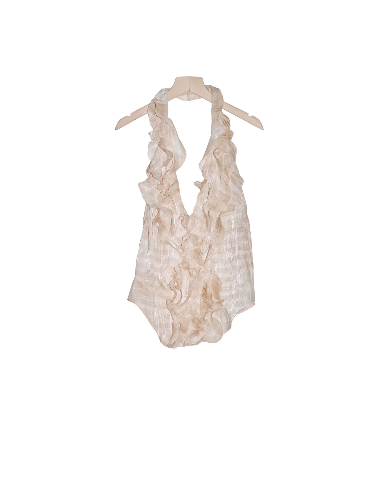 Ruffle Deep Hanging V-Neck Bareback Camisole