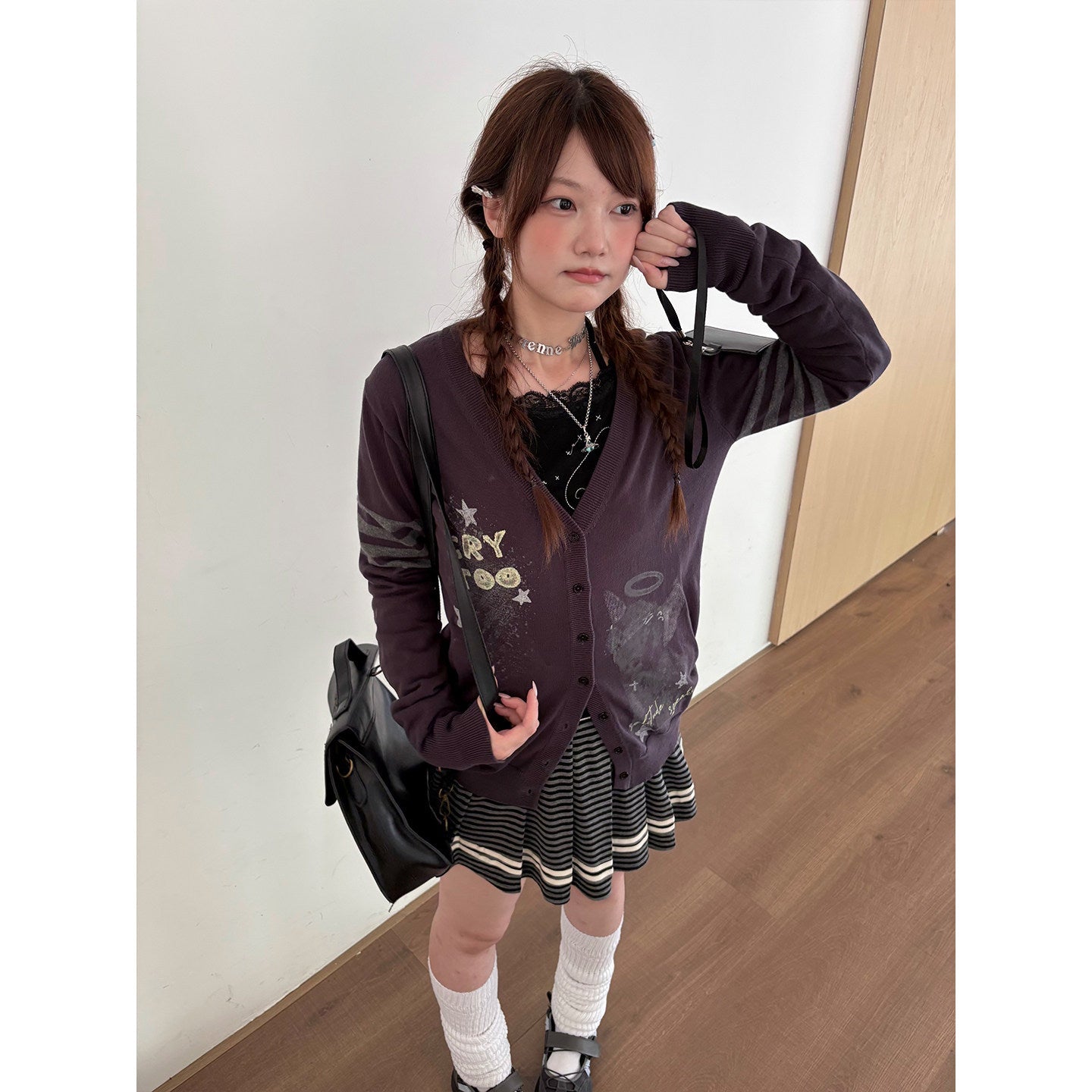 Three-Stripe Button Knit Cardigan