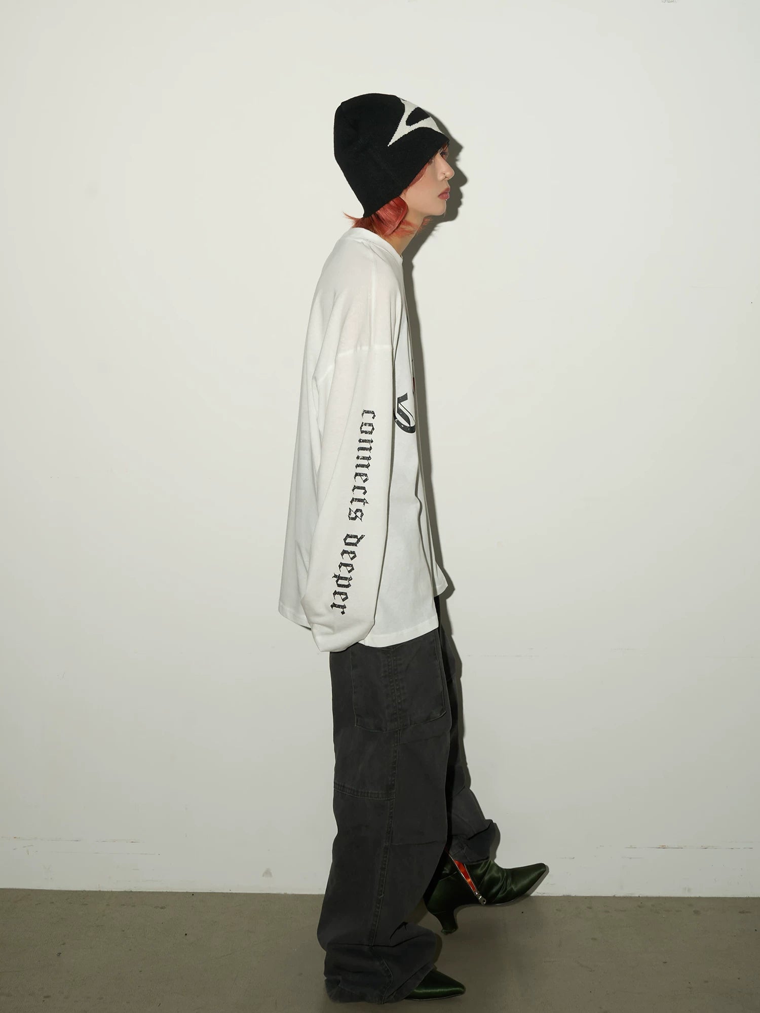 Gothic Print Damage Long Sleeve T-Shirt