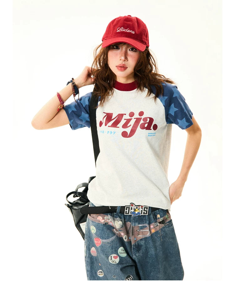 Raglan Sleeve Letter Print Fitted Short Sleeve T-Shirt