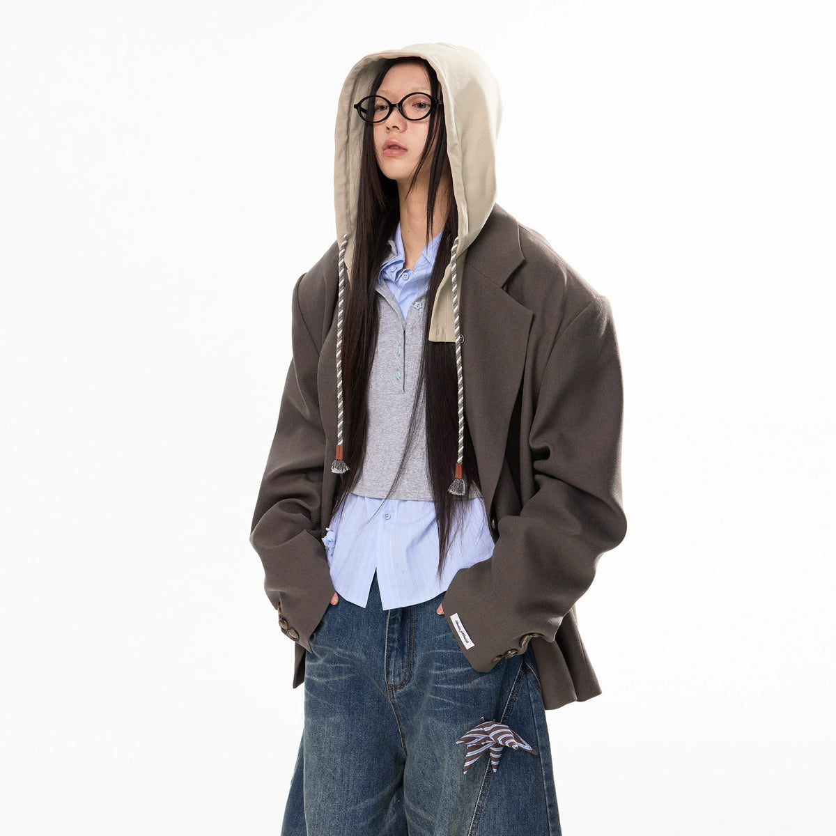 Oversize Detachable-Hood Tailored Jacket