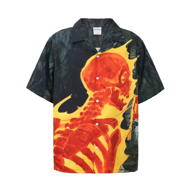 Skull Print Oversize Short Sleeve Shirt