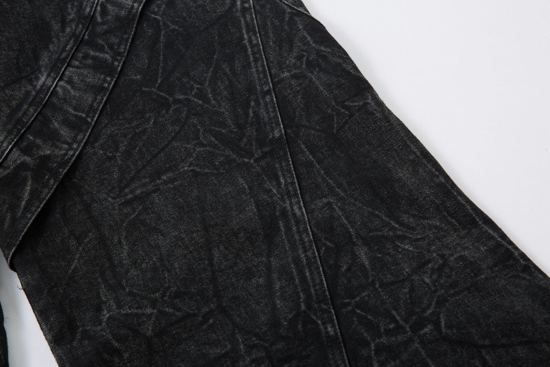 Washed Crinkle Button Fly Wide Leg Denim Jeans