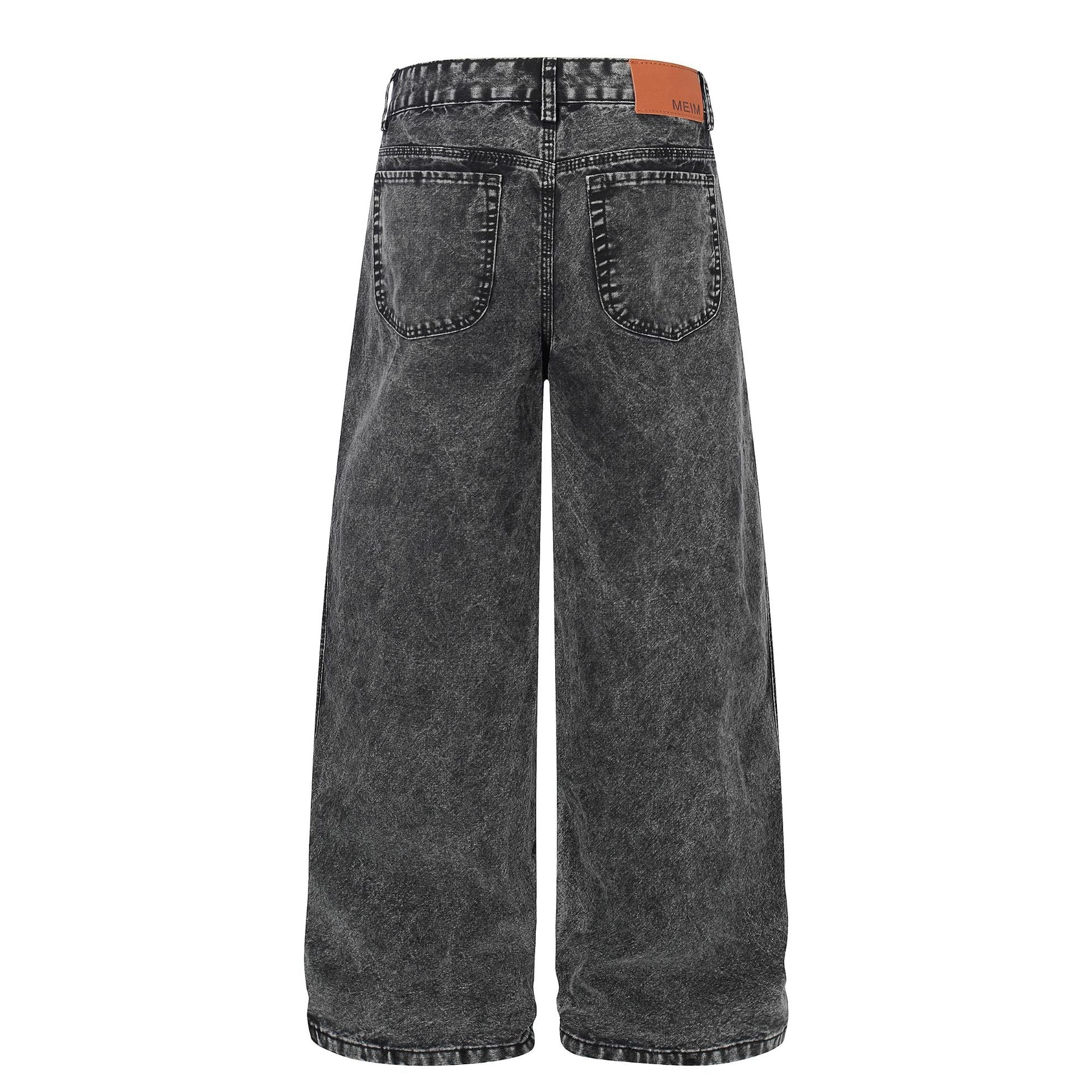Patch Pocket Washed Wide Leg Denim Jeans