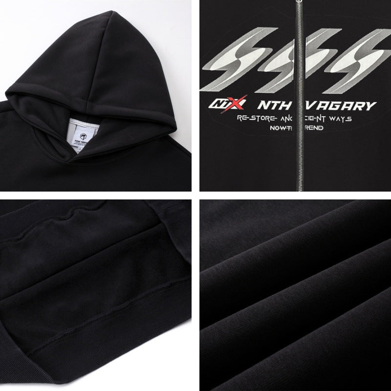 Letter Print Fleece Oversize Zipper Hoodie