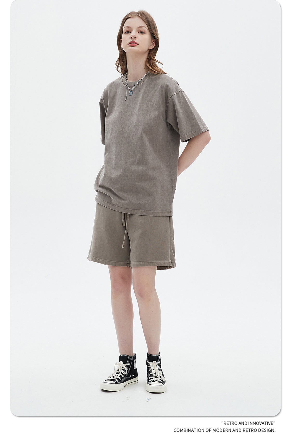 Oversize Washed Short-sleeve-T-shirt & Washed Short Sweatpants Setup