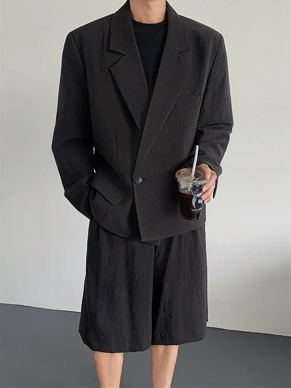 Button Closure Design Jacket & Plain Short Setup