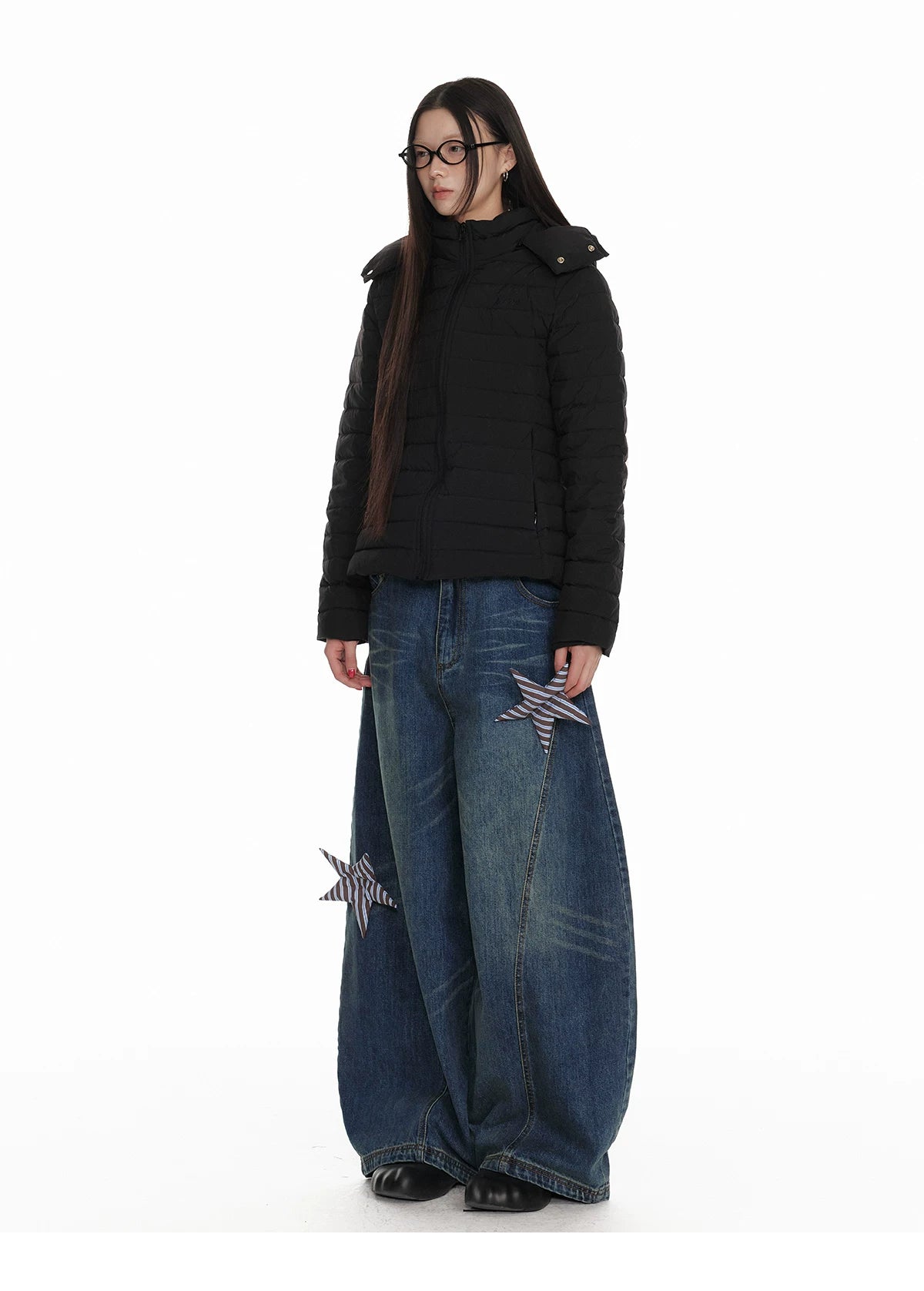 Star Patch Washed Wide-Leg Denim Jeans