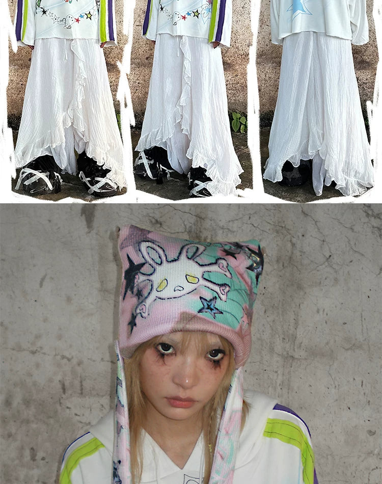 Bonnet en tricot à motif de crâne de lapin