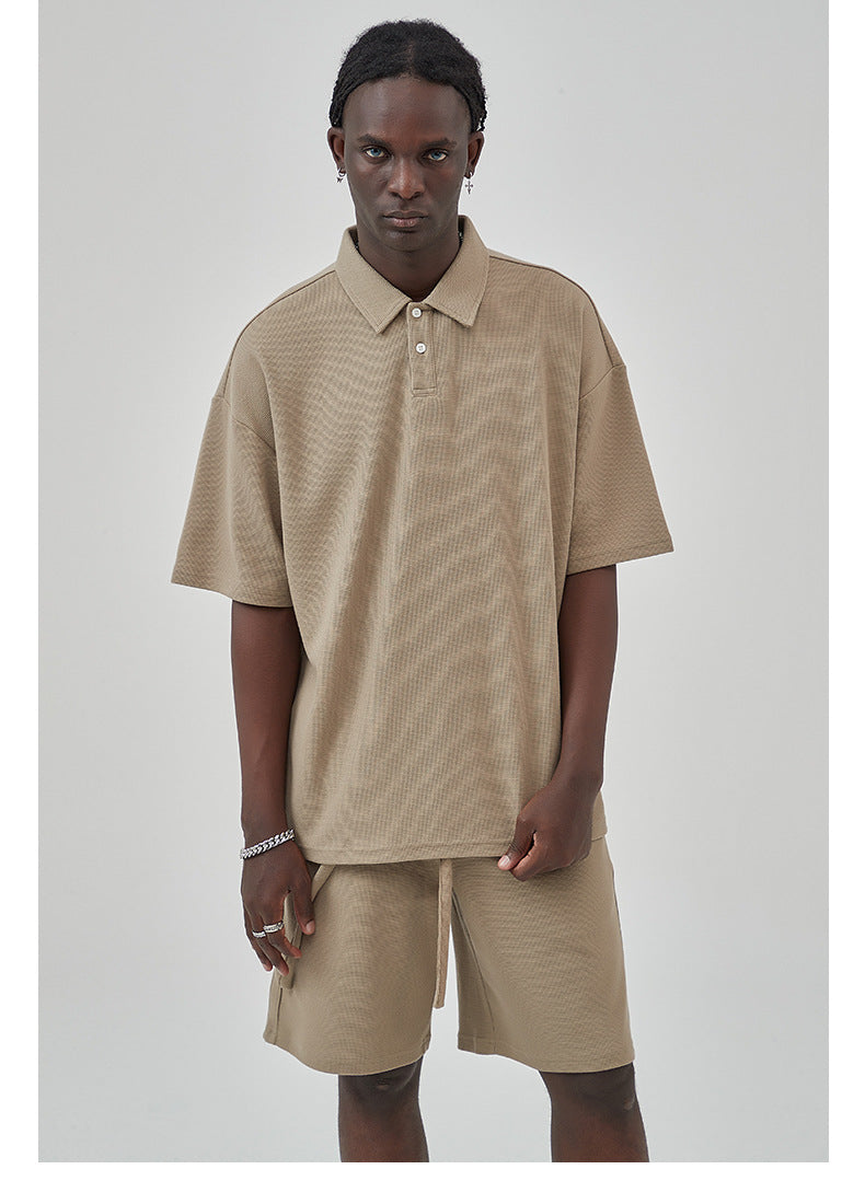 Oversize Waffle Polo Shirt & Waffle Shorts Setup