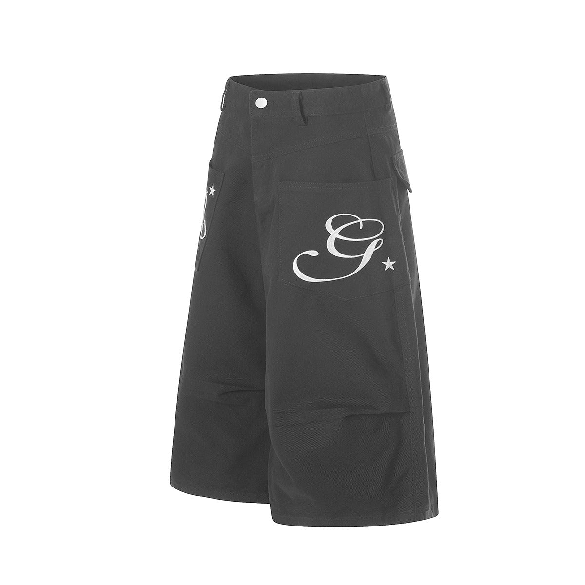 Washed Embroidery Wide Leg Jort