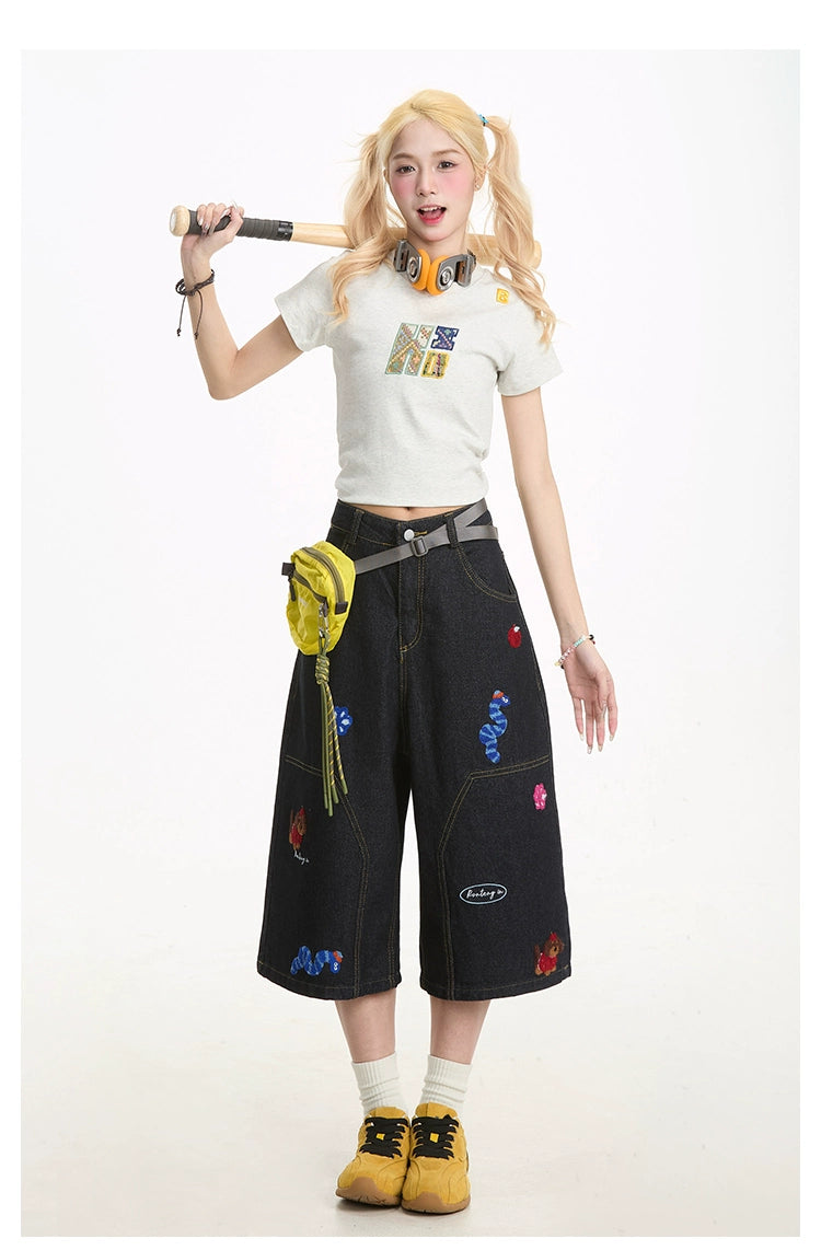 Fun Embroidered Denim Jort