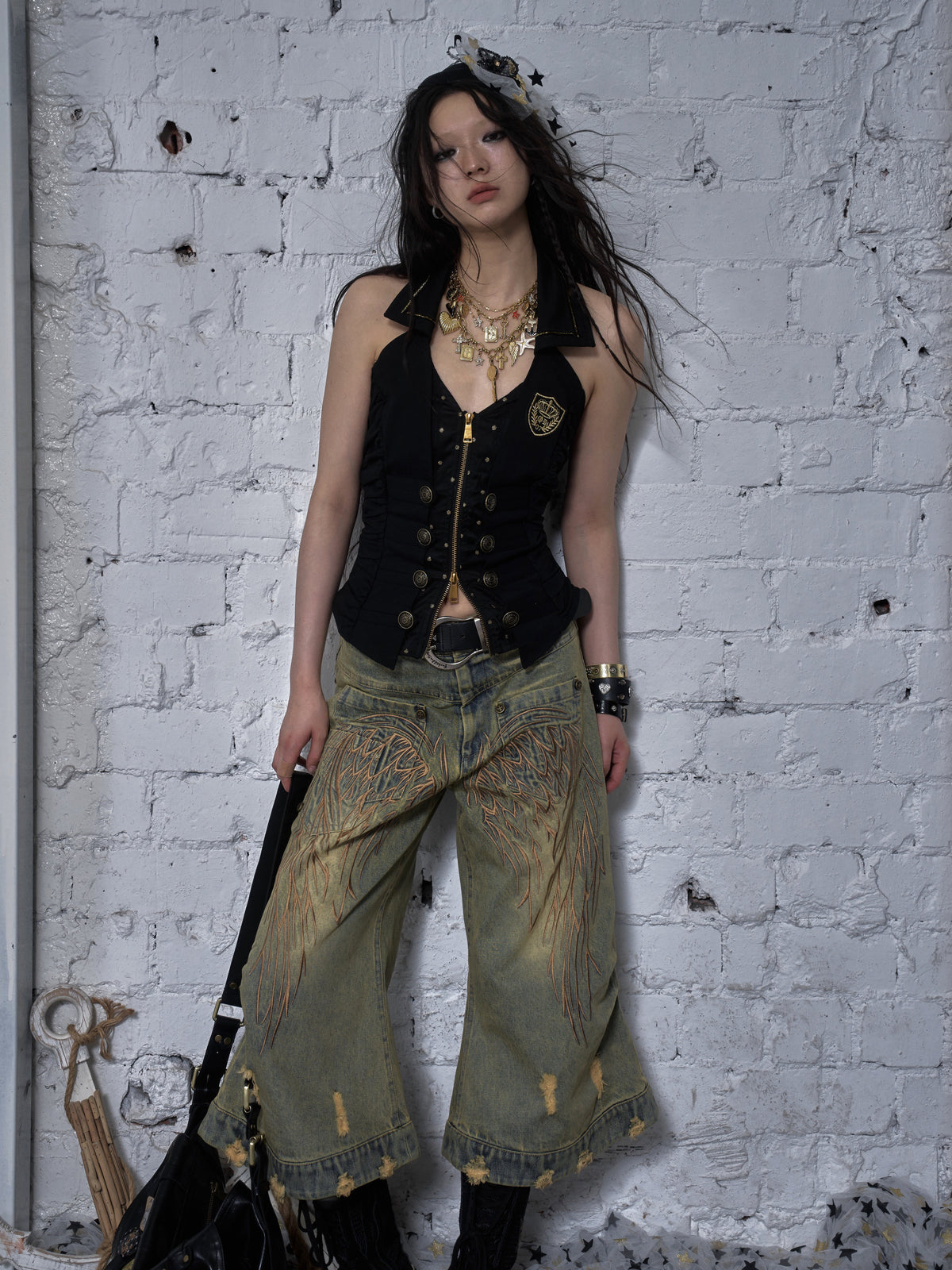 V-Neck Fake Layered Waist-Fit Tank Top