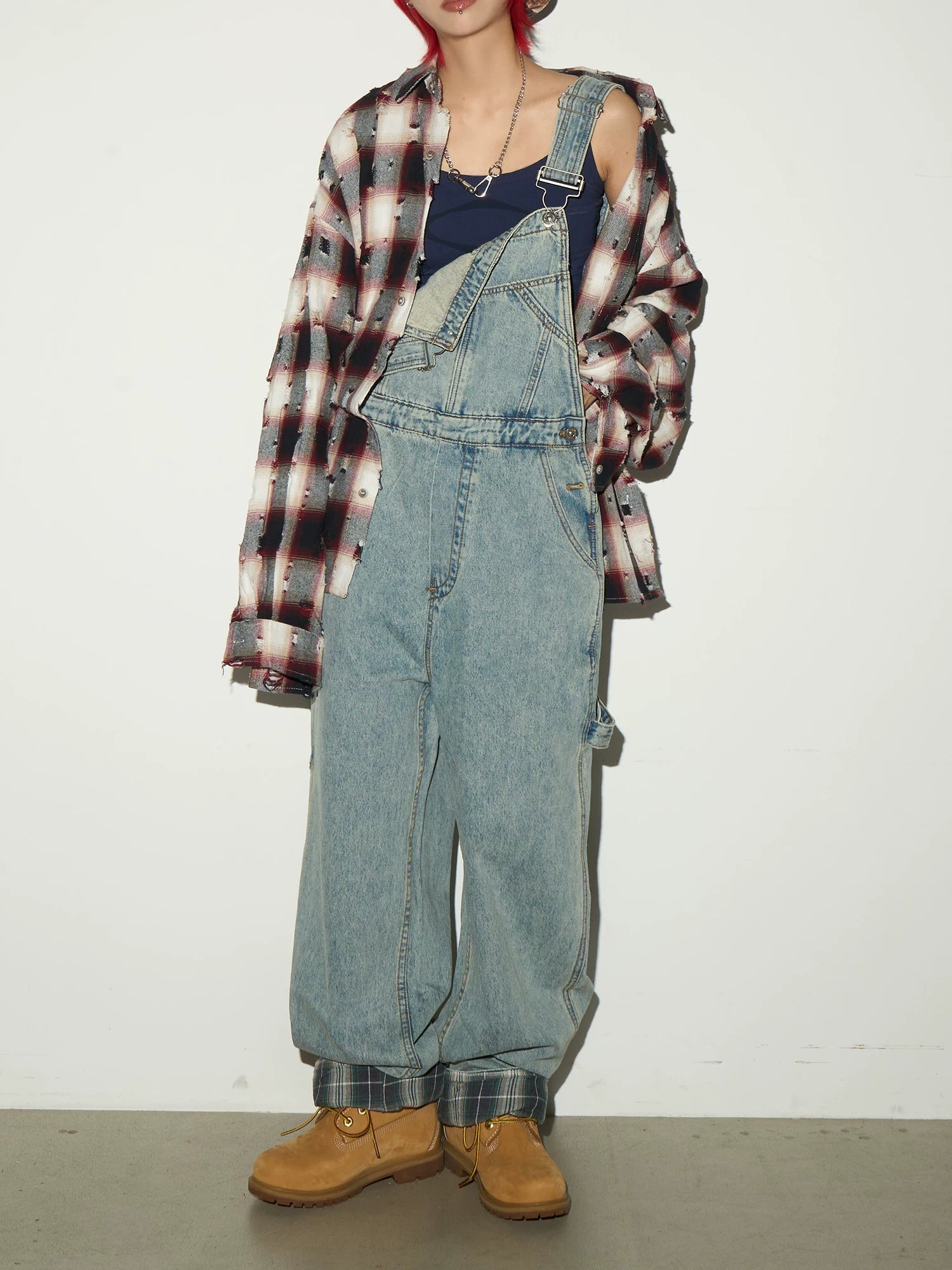 Washed Wide Leg Denim Overalls