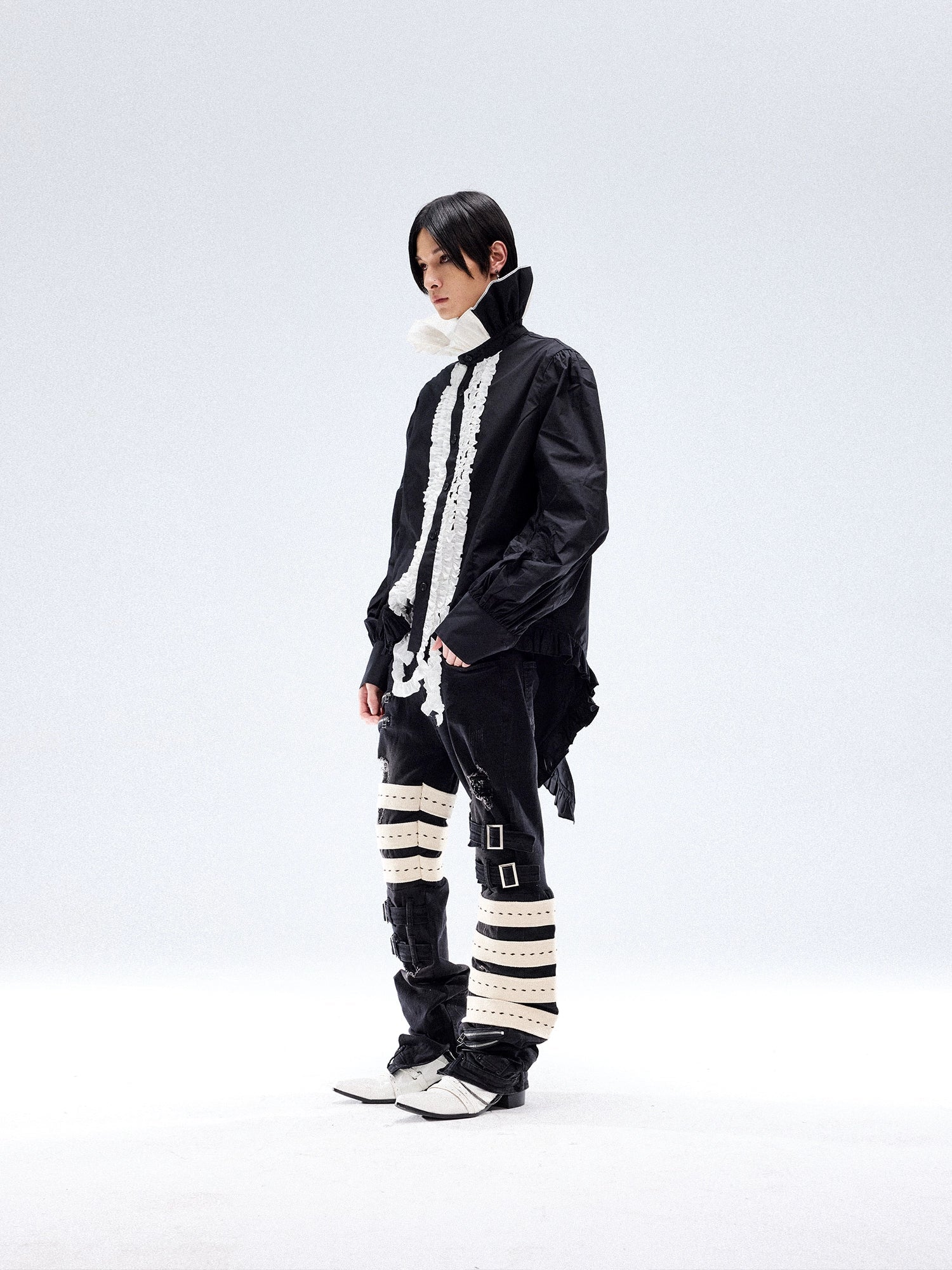 3D Cut Collar Oversize Long Sleeve Shirt