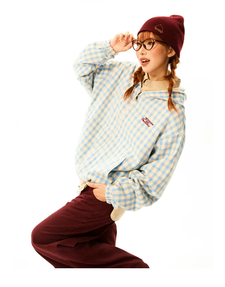 Gingham Logo Zipper Hoodie